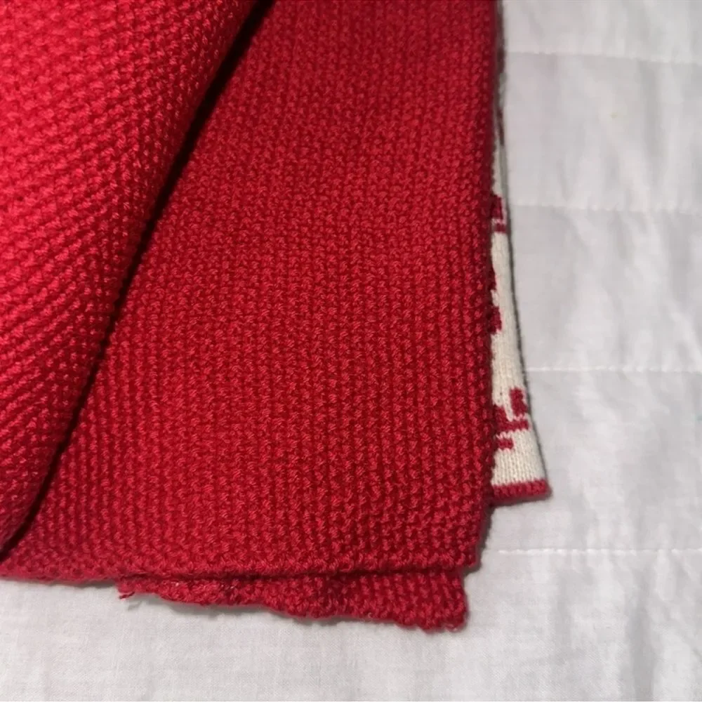 cupcakes & cashmere 3 Tea Towels Ivory Tan Red Christmas Bow Tie Cotton Knit